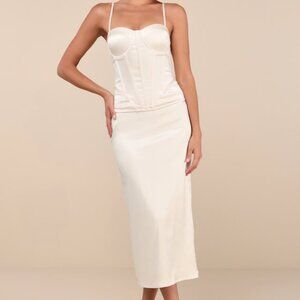 Lulus Alluring Duo Cream Satin Bustier Two-piece Midi Dress White - Size S